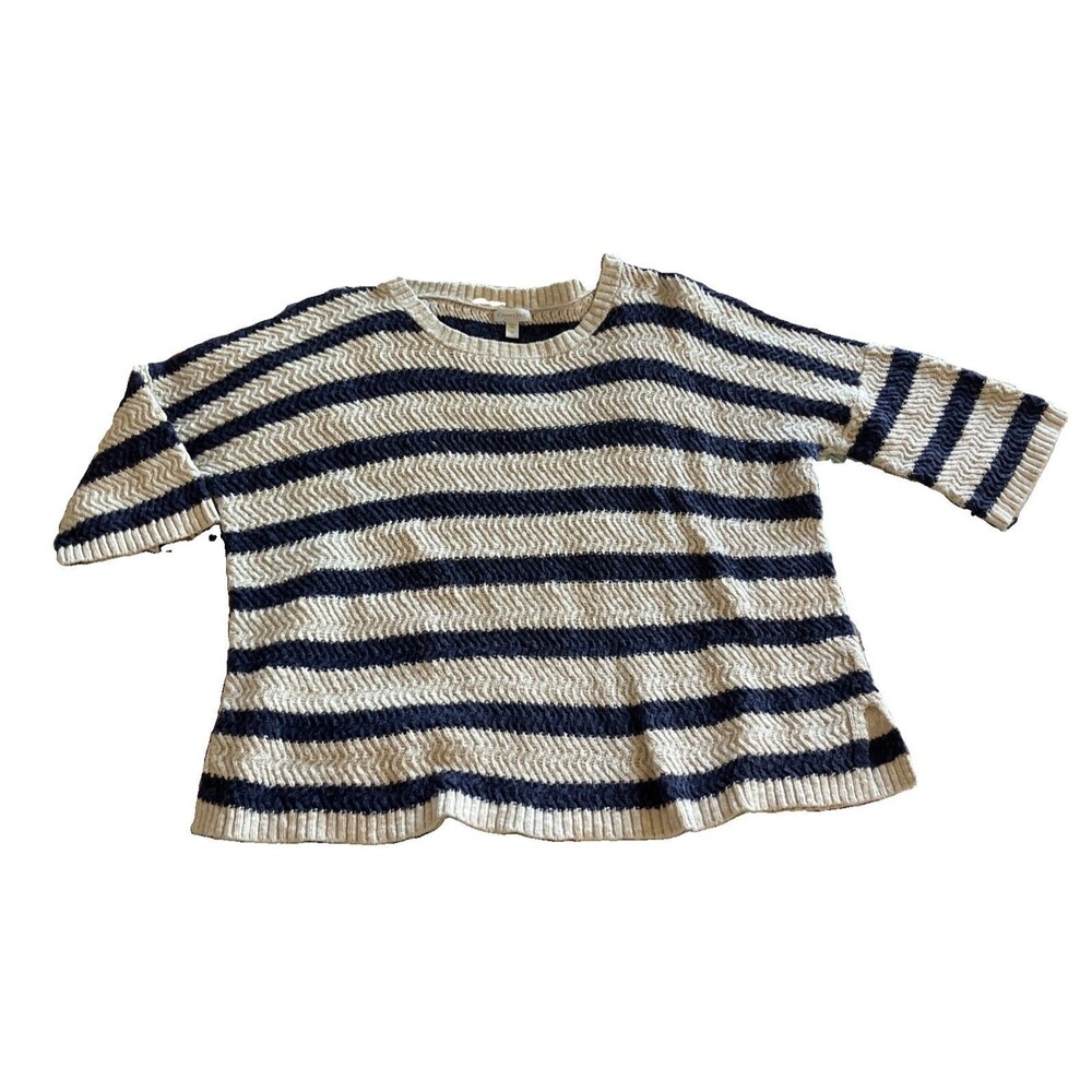 Garnet Hill Textured Kimono Sleeve Sweater Organic Cotton Stripes Size Medium - Picture 2 of 9